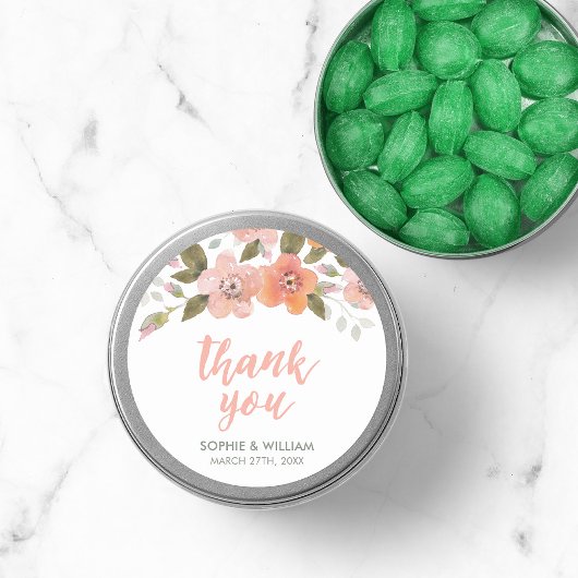 Sticker Rond Peach Delicate Merci Floral Pour Tout Événement