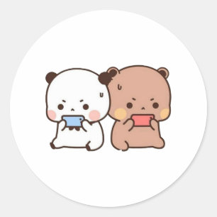 Sticker Rond Peach Et Goma Mochi Ours Couple Jeu De Jeu Mignonn