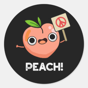 Sticker Rond Peach Funky Peace Fruit Pun Dark BG