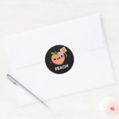 Sticker Rond Peach Funky Peace Fruit Pun Dark BG (Enveloppe)