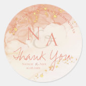 Sticker Rond Peach Gold Marble Cute Monogramme Mariage Merci (Devant)