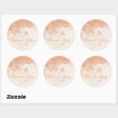 Sticker Rond Peach Gold Marble Cute Monogramme Mariage Merci (Feuille)