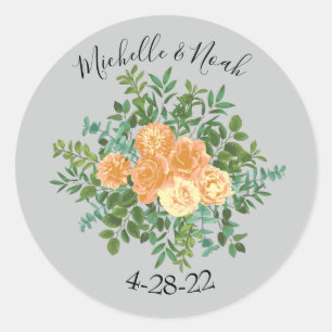 Sticker Rond Peach Grey Mariage Spring Floral