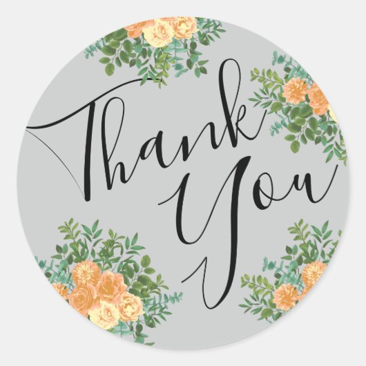 Sticker Rond Peach Grey Mariage Spring Floral (Devant)