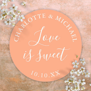 Sticker Rond Peach Love Est Un Mariage Sucré Faveur