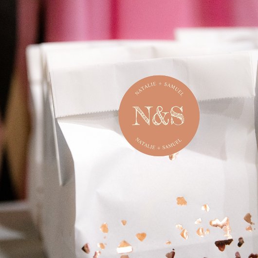 Sticker Rond Peach Minimalist & Elegant Bold Initiales Mariage