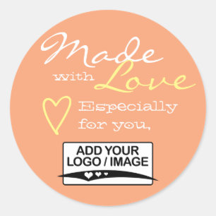 Sticker Rond Peach Orange Simple Fabriqué avec Love Logo Modèle