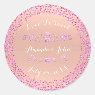 Sticker Rond Peach Parties scintillant rose Enregistrer la date