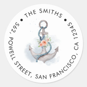 Sticker Rond Peach Pink Floral Ancre Adresse de retour
