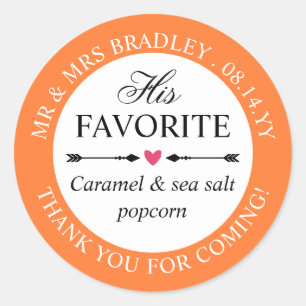 Sticker Rond Peach Pink Heart Flèches Son Faveur De Mariage Pré