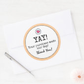 Sticker Rond Peach Retro Avec Heart Business Merci (Enveloppe)