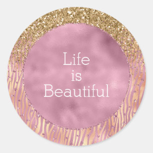 Sticker Rond Peach rose Glitzy Gold Parties scintillant Sparkle