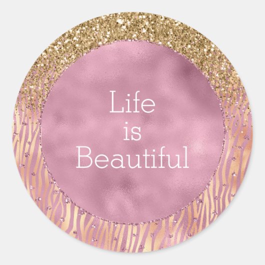 Sticker Rond Peach rose Glitzy Gold Parties scintillant Sparkle (Devant)