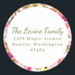 Sticker Rond Peach rose jaune Aquarelle Bat mitzvah Floral<br><div class="desc">Trendy Peach Pink Yellow Aquarelle Floral Bat mitzvah Retourner Adresse Sticker</div>