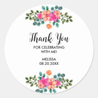 Sticker Rond Peach rose Orange Merci vert