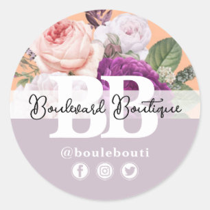 Sticker Rond Peach & Silver Vintage Roses floral Boutique