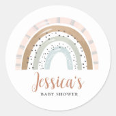 Sticker Rond Peach Tan Sage Boho Rainbow Baby shower (Devant)