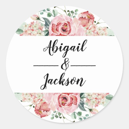 Sticker Rond Peach Watercolor Floral Frame Mariage Monogramme (Devant)
