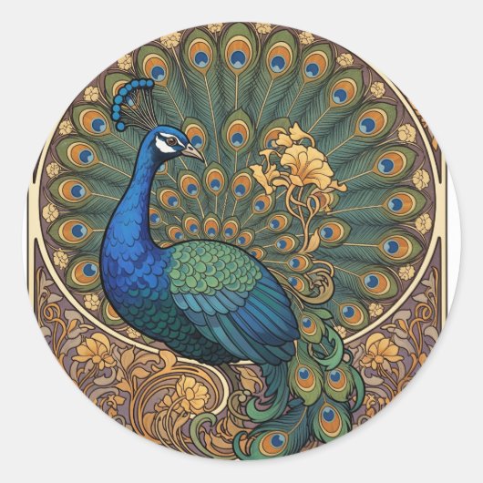 Sticker Rond Peacock Art Nouveau Orné (Devant)