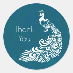 Sticker Rond Peacock blanc sur Turquoise chic Merci élégant