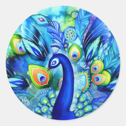 Sticker Rond Peacock en pleine floraison (Devant)