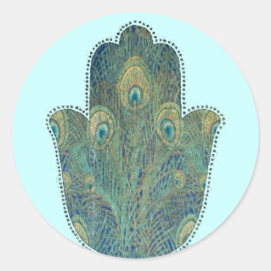 Sticker Rond Peacock Feather Hamsa