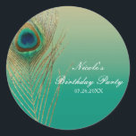 Sticker Rond Peacock Feather Sand et Turquoise Boho Party Favor<br><div class="desc">Sable Peacock Feather et Stickers Turquoise Boho Party Favoriser les autocollants. Customisez avec le texte que vous voulez.</div>