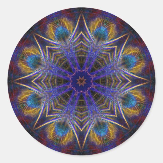 Sticker Rond Peacock Feathers Automne Web violet bleu (Devant)