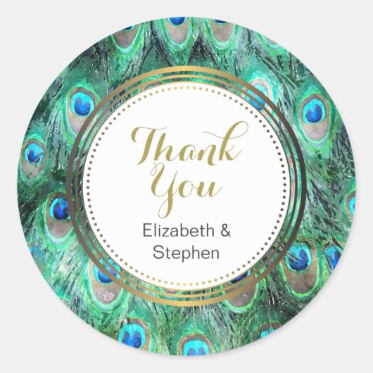 Sticker Rond Peacock Feathers Exotic Wild Aquarelle Merci (Devant)