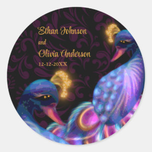 Sticker Rond Peacock Jewel Tones Mariage Floral Moody violet