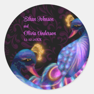 Sticker Rond Peacock Jewel Tones Mariage Floral Moody violet