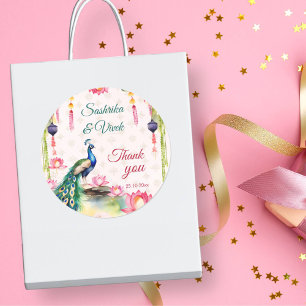 Sticker Rond Peacock lotus mariage indien merci pour