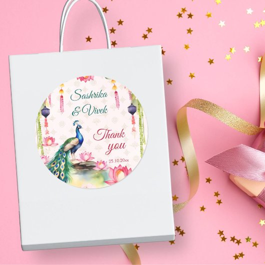 Sticker Rond Peacock lotus mariage indien merci pour