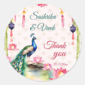 Sticker Rond Peacock lotus mariage indien merci pour (Devant)