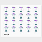 Sticker Rond Peacock vert et bleu | Fleurs d'aquarelle violette (Feuille)