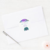 Sticker Rond Peacock vert et bleu | Fleurs d'aquarelle violette (Enveloppe)