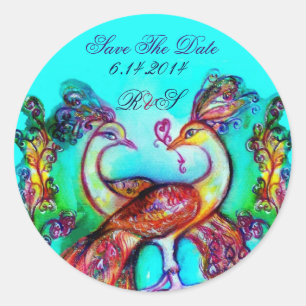 Sticker Rond PEACOCKS IN LOVE MONOGRAM Enregistrer la date