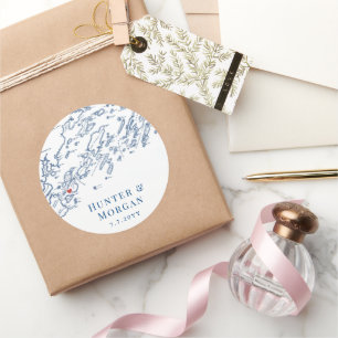 Sticker Rond Peaks Island Maine Carte Mariage Favor