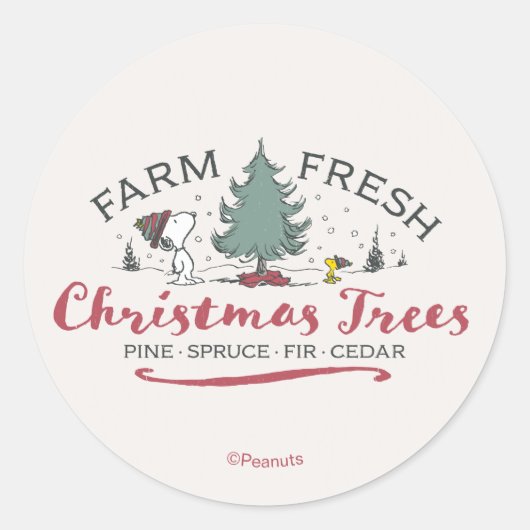 Sticker Rond Peanuts | Farm Fresh Christmas Trees (Devant)
