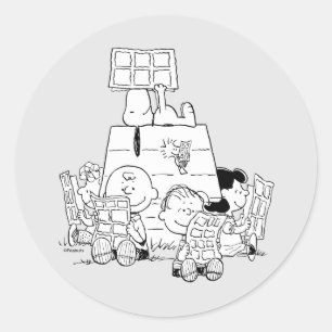 Sticker Rond Peanuts Gang Lecture Comics