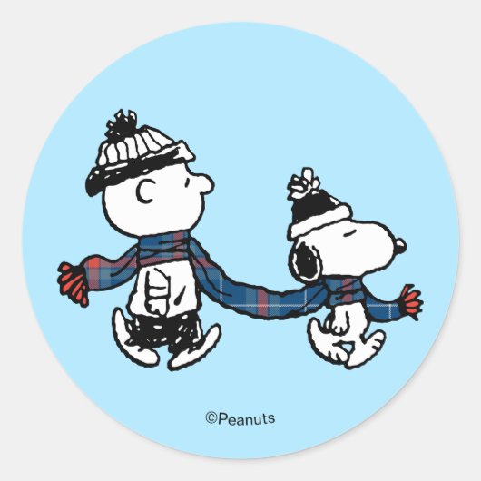 Sticker Rond Peanuts | Merry Christmas Snoopy & Charlie Brown (Devant)