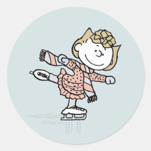 Sticker Rond Peanuts Sally sur glace