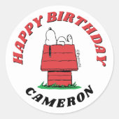 Sticker Rond Peanuts Snoopy Dog House Birthday Classic Round St (Devant)