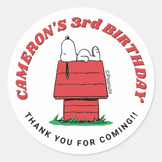 Sticker Rond Peanuts Snoopy Dog House Birthday Classic Round St (Devant)