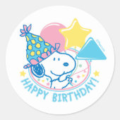 Sticker Rond PEANUTS | Snoopy Joyeux Ballons d'anniversaire (Devant)