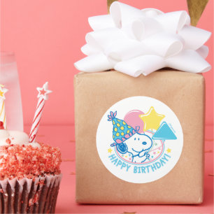 Sticker Rond PEANUTS Snoopy Joyeux Ballons d'anniversaire