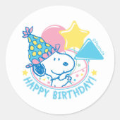 Sticker Rond PEANUTS | Snoopy Joyeux Ballons d'anniversaire (Devant)