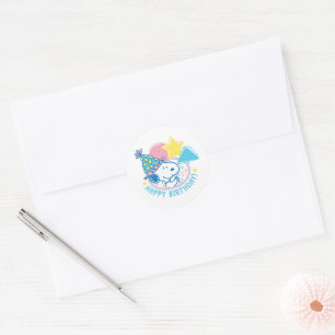 Sticker Rond PEANUTS   Snoopy Joyeux Ballons d'anniversaire