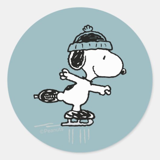 Sticker Rond Peanuts | Snoopy sur glace (Devant)
