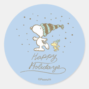 Sticker Rond Peanuts   Snoopy & Woodstock Patinage d'hiver